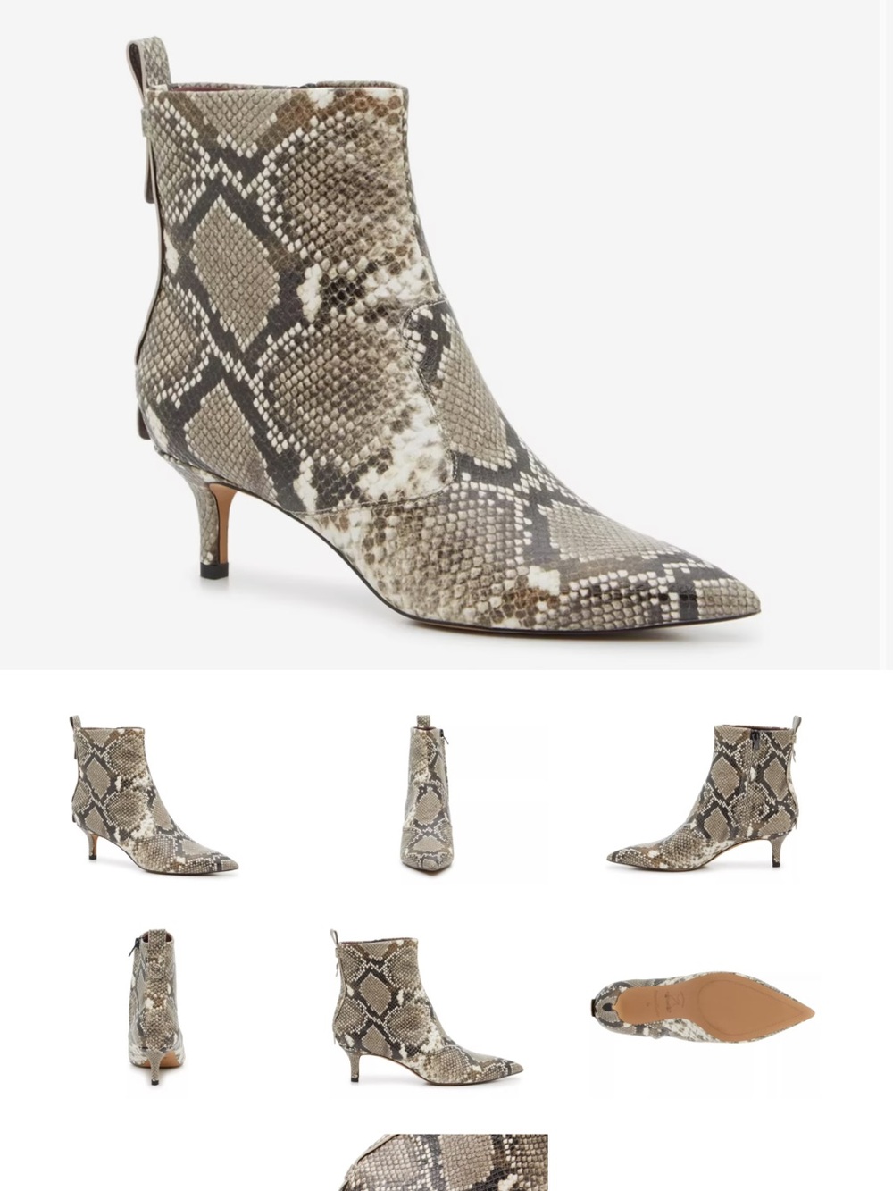Franco Sarto Taupe Snake-Print Pointed Toe Kitten Heel Ankle Boot